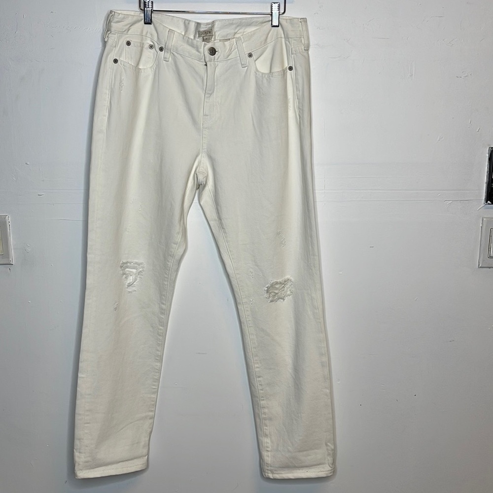 J. Crew White Distressed Straight Jeans